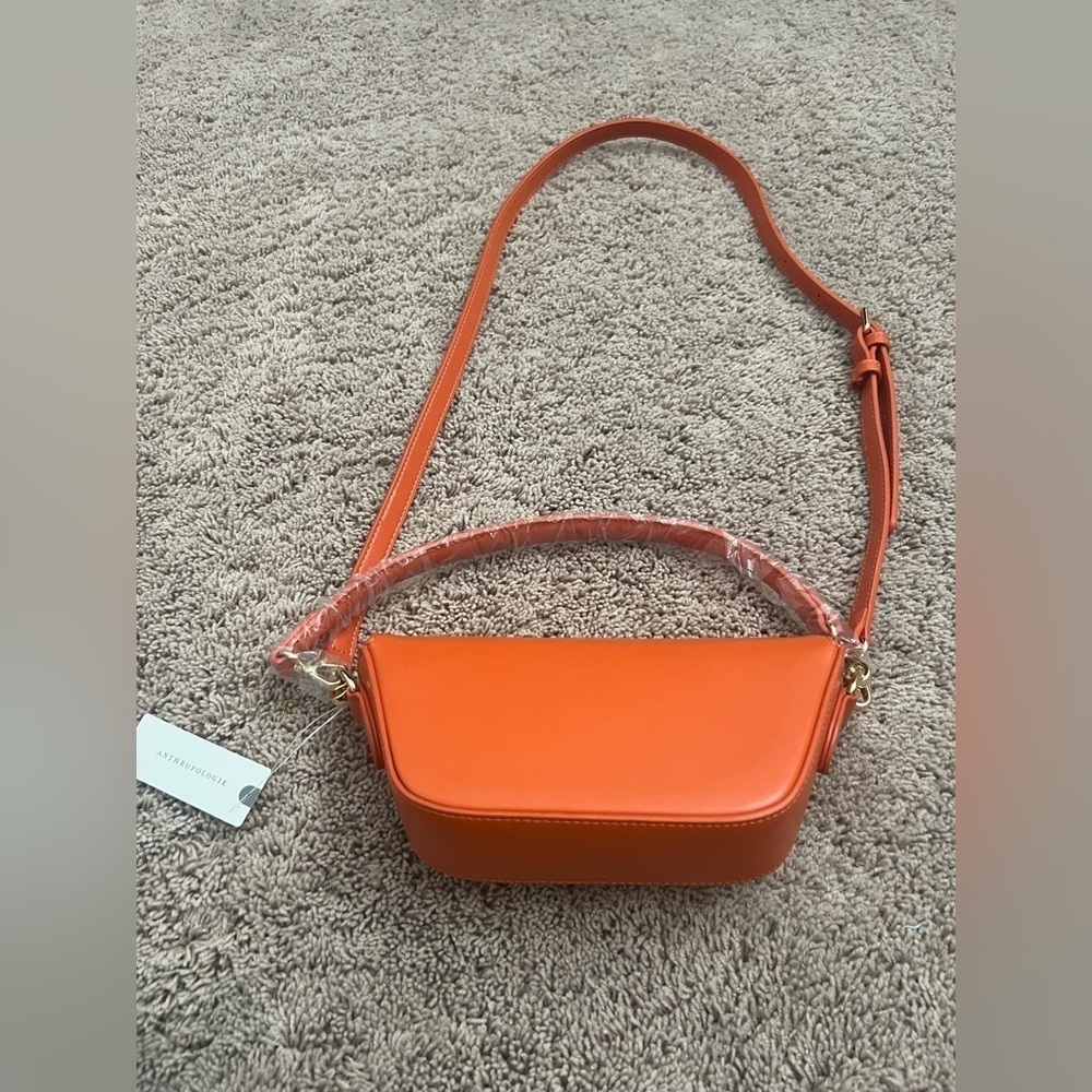 NWT new Anthropologie Delilah woven faux leather chain bag orange crossbody - Picture 12 of 17